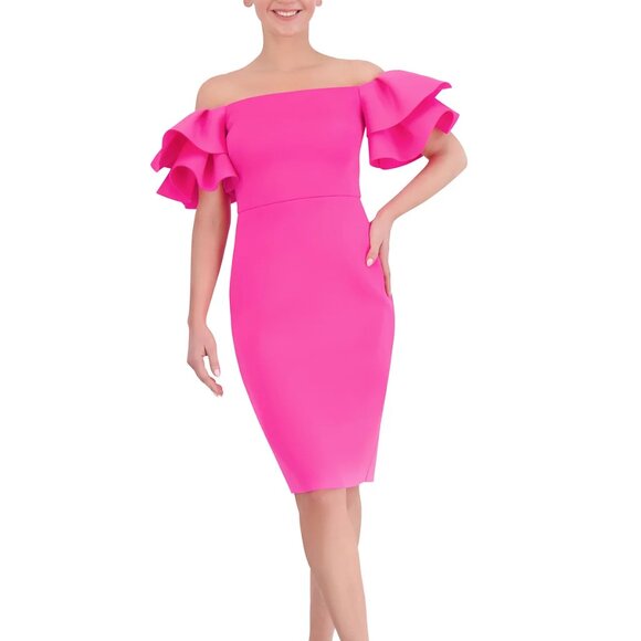 Eliza J Women's Ruffle-sleeve Sheath Knee Length Dress - Picture 1 of 6